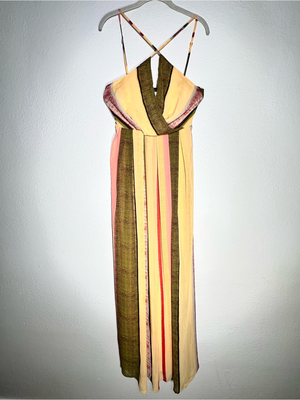 Forever 21 Boho Striped Halter Maxi Dress Criss Cross Back Flowy Summer
